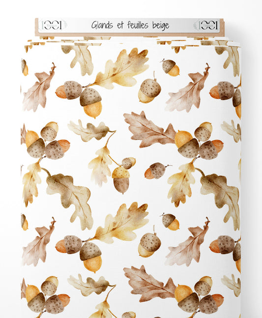 Tissu - Glands et feuilles beige