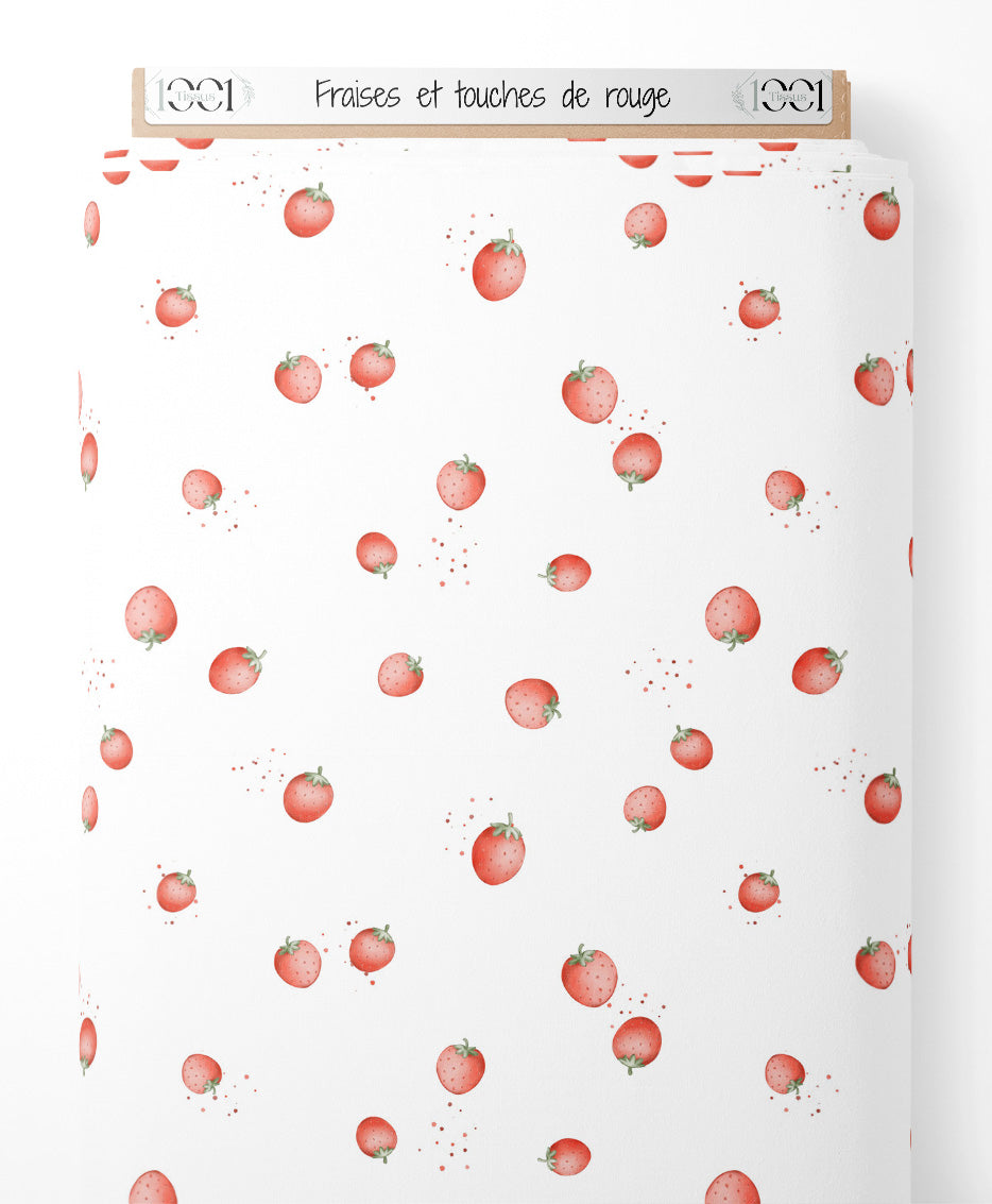 Tissu - Fraises et touches de rouge