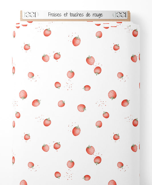 Tissu - Fraises et touches de rouge