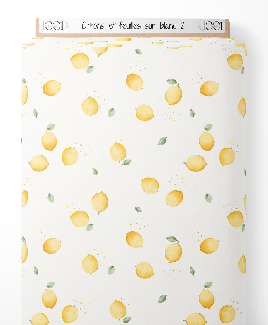 Tissu - Citrons et feuilles sur blanc 2