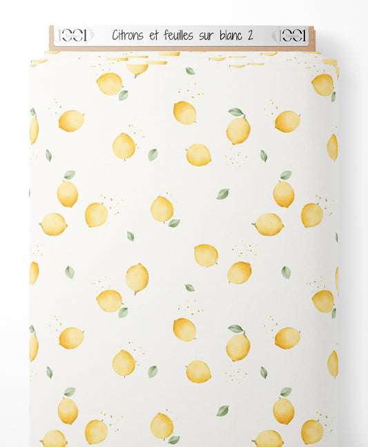 Tissu - Citrons et feuilles sur blanc 2