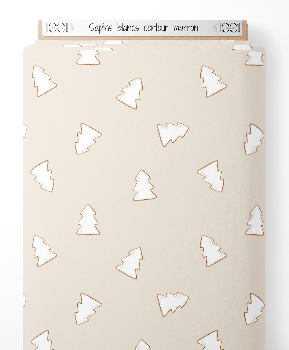 Tissu - Sapins blancs contour marron