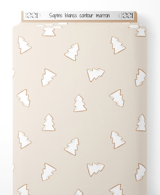 Tissu - Sapins blancs contour marron
