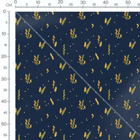 Tissu - Feuilles marines sur fond bleu