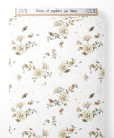 Tissu - Roses et papillons sur blanc