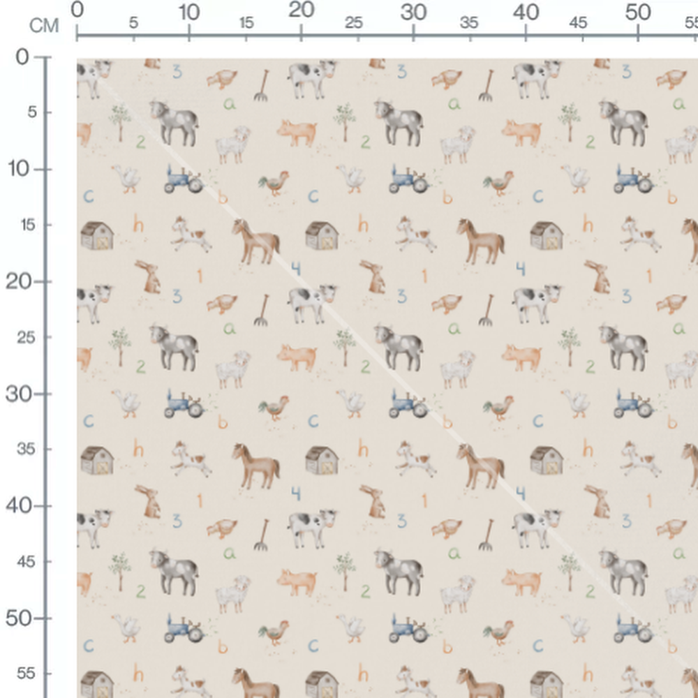 Tissu - Animaux de ferme sur beige