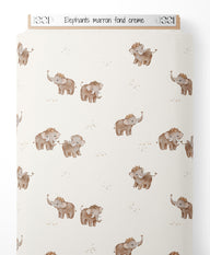 Tissu - Éléphants marron sur fond crème