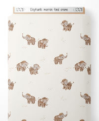 Tissu - Éléphants marron sur fond crème