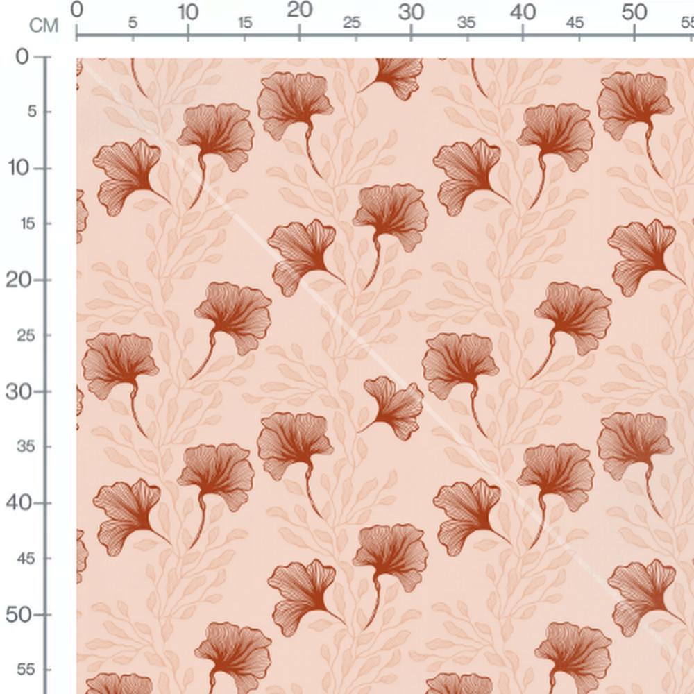 Tissu - Fleurs rouges sur fond beige 2