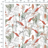 Tissu - Oiseaux rouges et feuillage