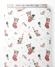 Tissu - Oursons dans chaussettes rouges