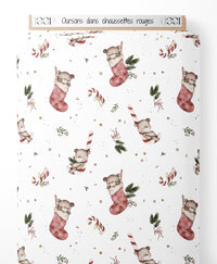 Tissu - Oursons dans chaussettes rouges