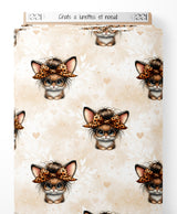 Tissu - Chats à lunettes et nœud