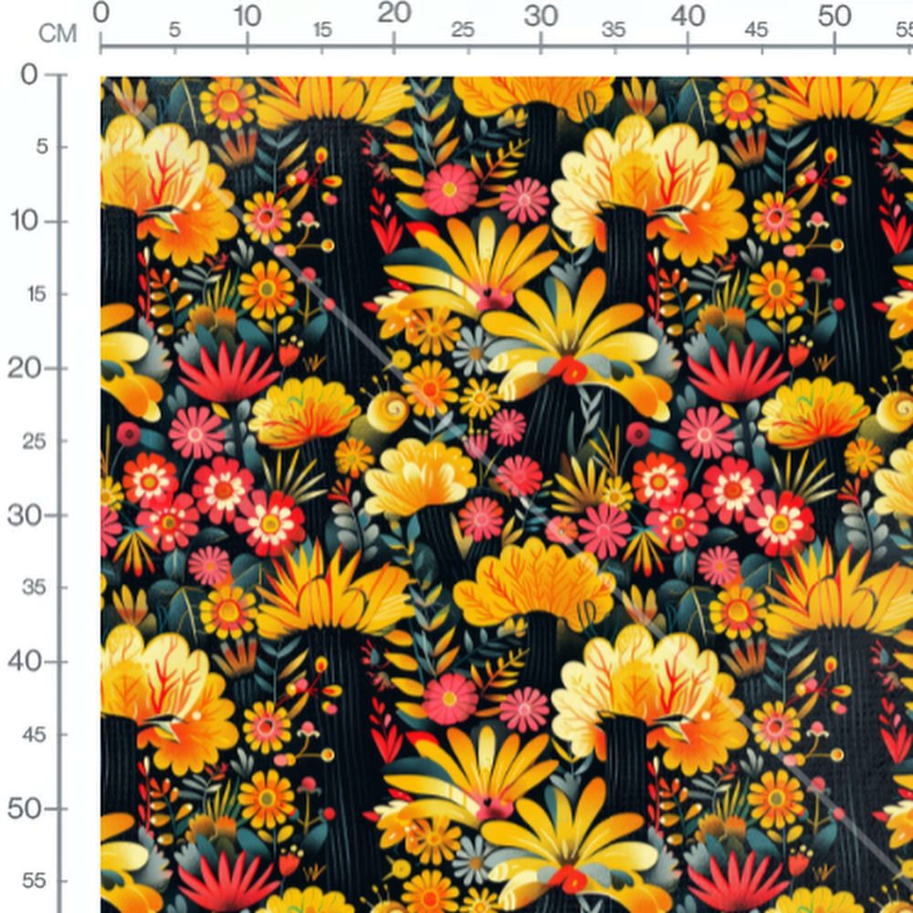 Tissu - fleurs jungle jaune