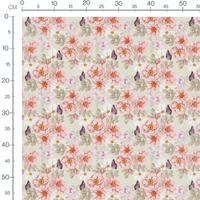 Tissu - Fleurs roses et papillons violets