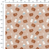 Tissu - Biscuits et lait sur beige