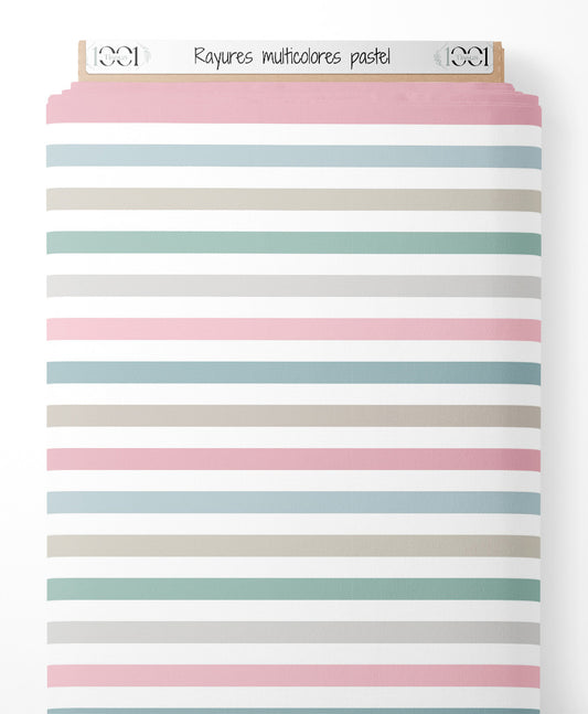 Tissu - Rayures multicolores pastel