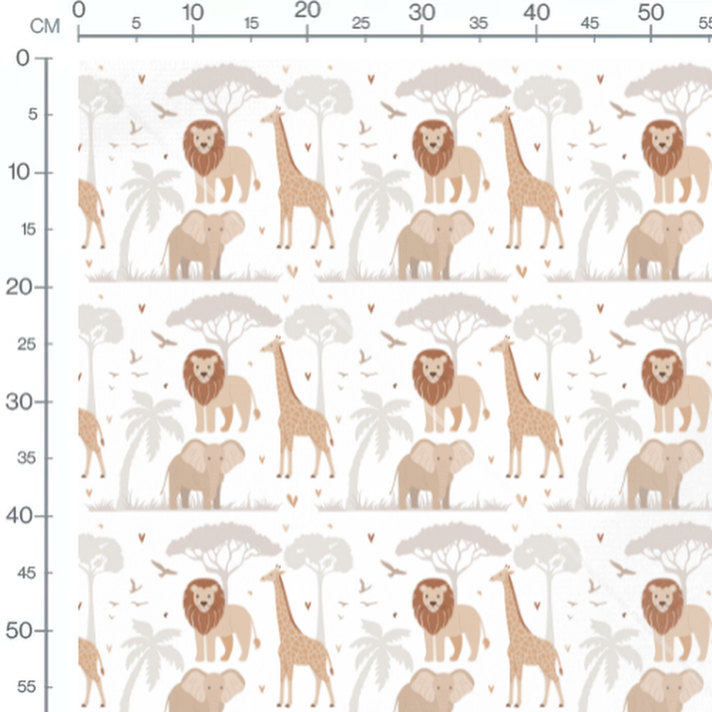 Tissu - Animaux et arbres sur blanc