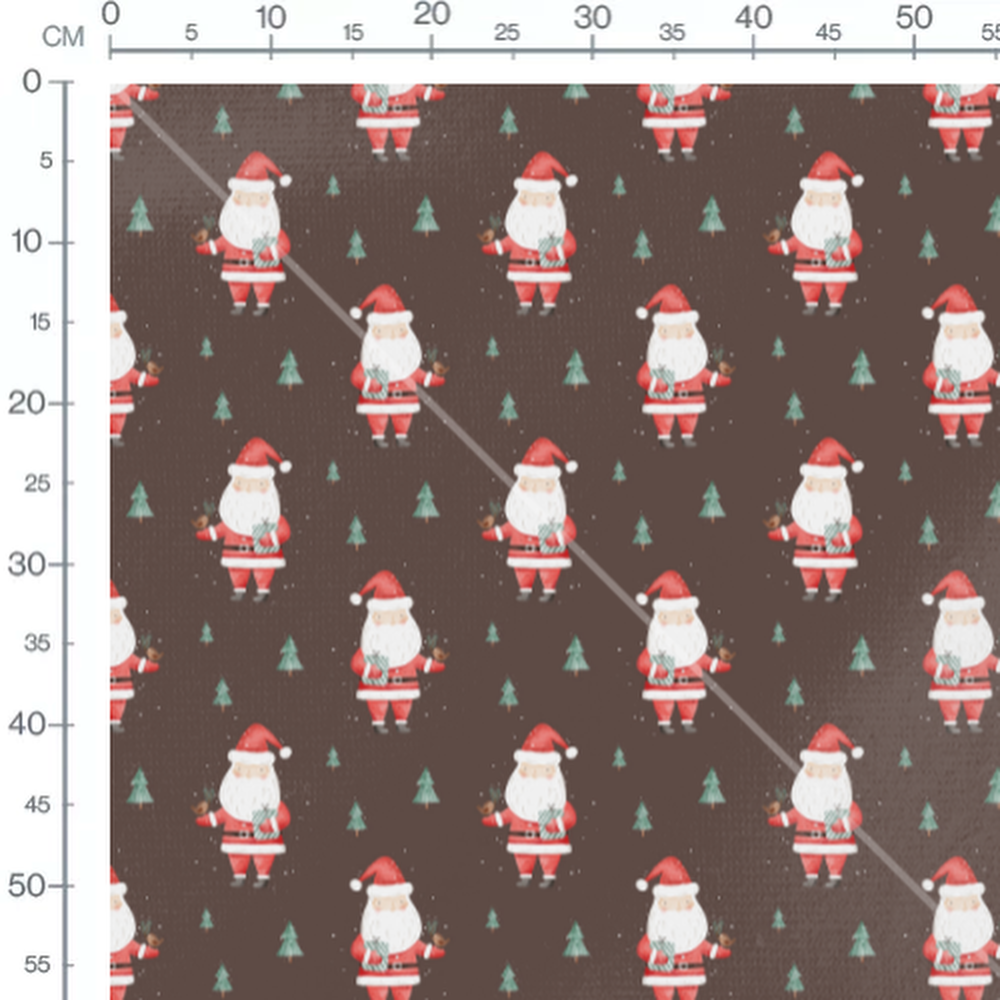 Tissu - Pères Noël et sapins marron