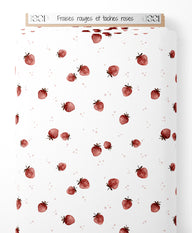 Tissu - Fraises rouges et taches roses
