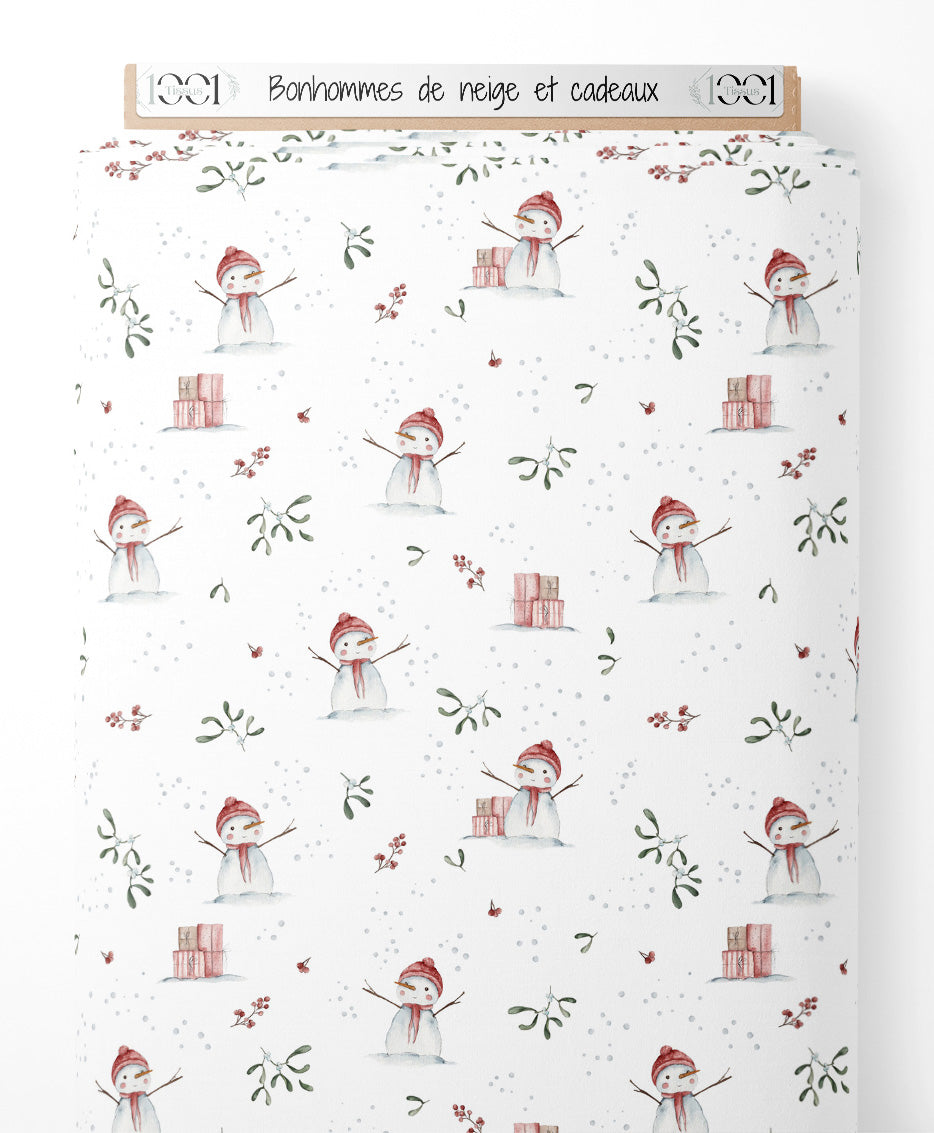 Tissu - Bonhommes de neige et cadeaux