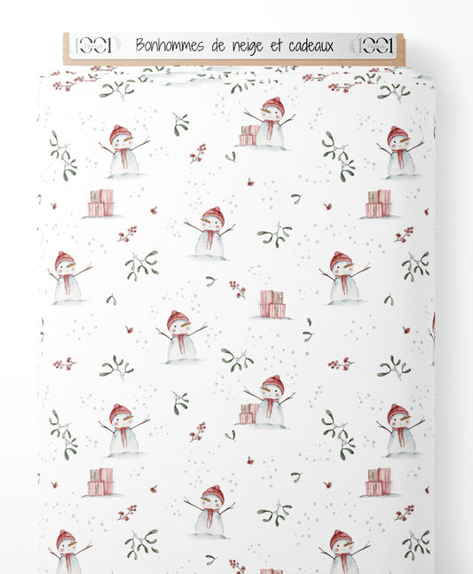 Tissu - Bonhommes de neige et cadeaux