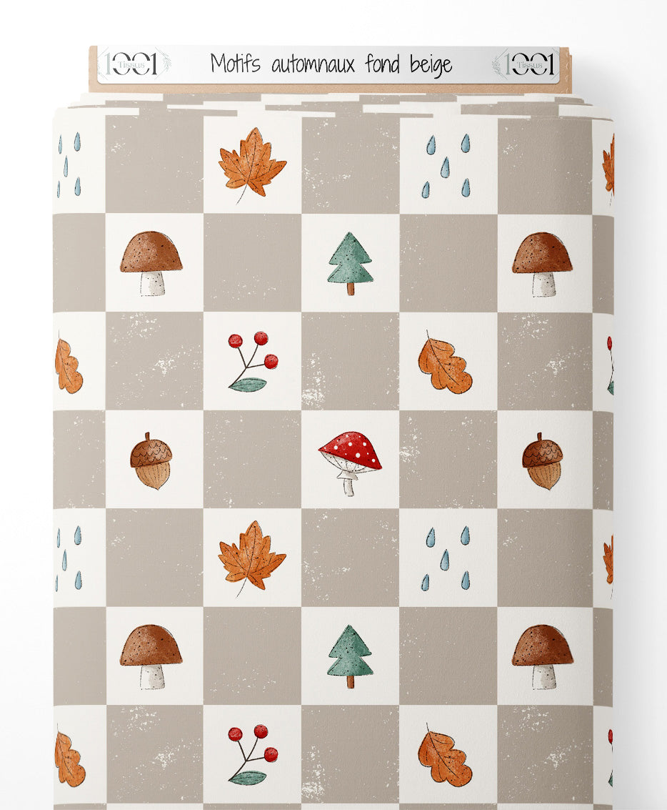 Tissu - Motifs automnaux sur fond beige