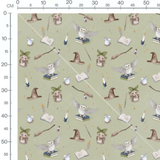 Tissu - Hiboux sur livres colorés verts