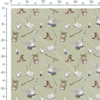 Tissu - Hiboux sur livres colorés verts
