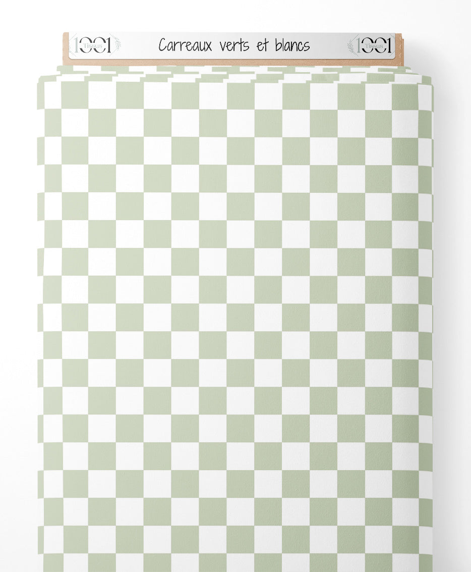 Tissu - Carreaux verts et blancs
