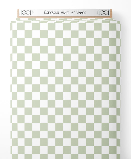 Tissu - Carreaux verts et blancs