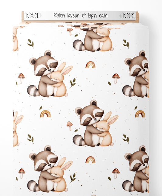 Tissu - Raton laveur et lapin câlin