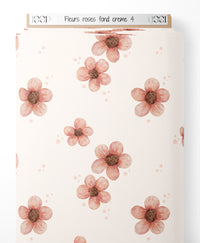 Tissu - Fleurs roses sur fond crème 4