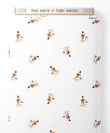 Tissu - Baies marron et feuilles blanches