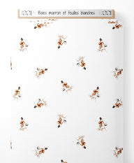 Tissu - Baies marron et feuilles blanches