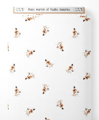 Tissu - Baies marron et feuilles blanches
