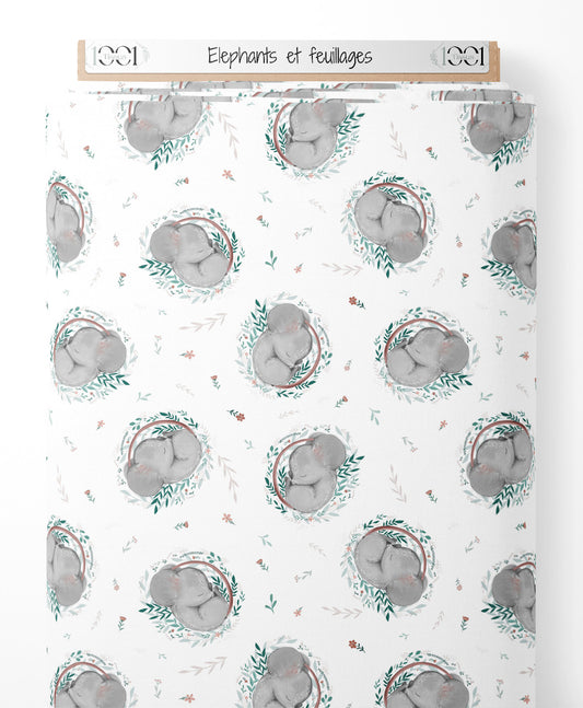Tissu - Éléphants et feuillages