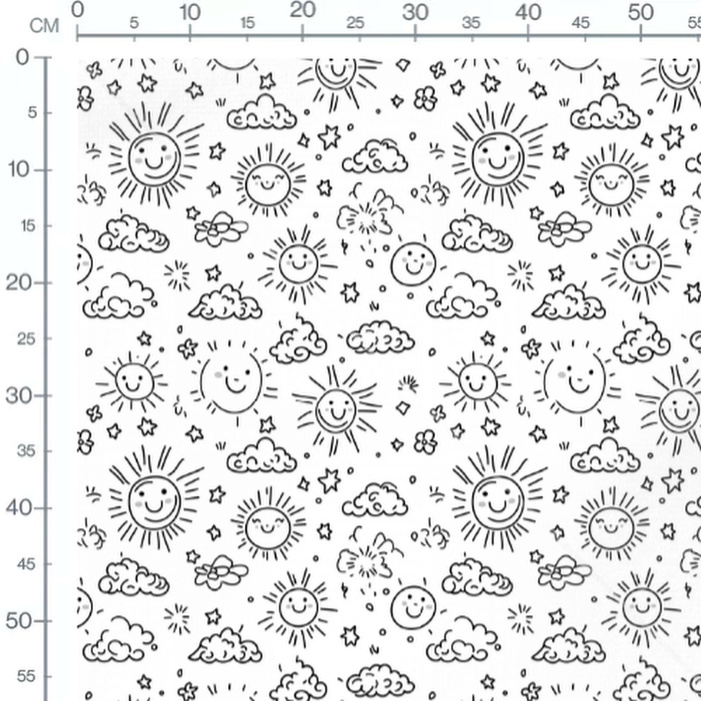 Tissu - Tissu Soleil Nuage Doodle