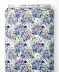 Tissu - Succulentes et fleurs pastel