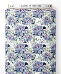 Tissu - Succulentes et fleurs pastel
