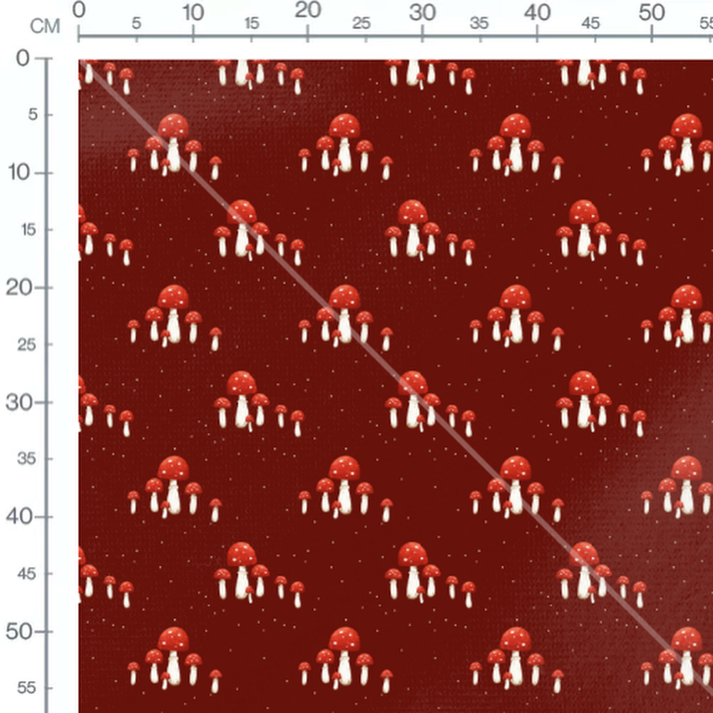 Tissu - Champignons rouges et pois blancs