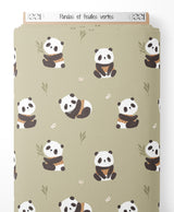 Tissu - Pandas et feuilles vertes