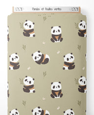 Tissu - Pandas et feuilles vertes