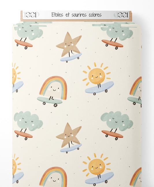 Tissu - Étoiles et sourires colorés