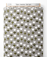 Tissu - Tulipes blanches sur fond gris