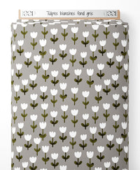 Tissu - Tulipes blanches sur fond gris