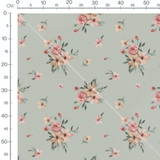 Tissu - Fleurs roses sur fond vert