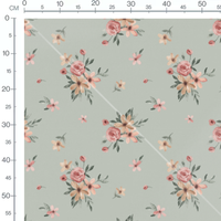 Tissu - Fleurs roses sur fond vert