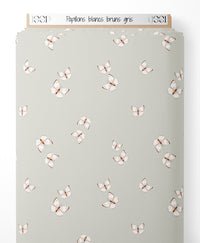 Tissu - Papillons blancs bruns gris