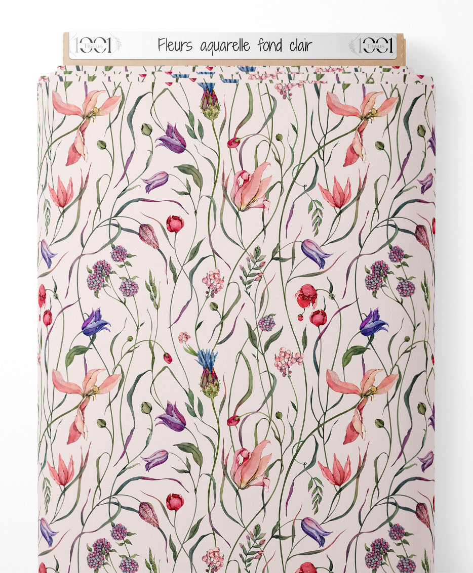 Tissu - Fleurs aquarelle fond clair